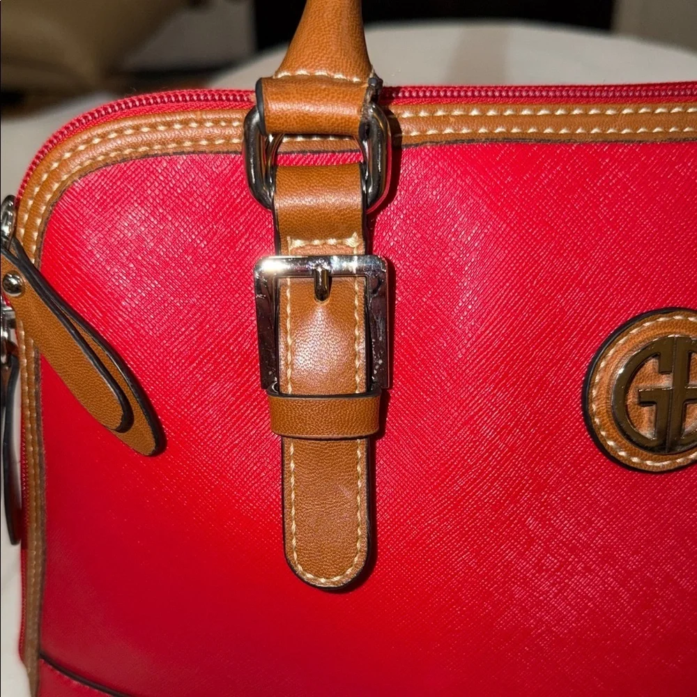 Gianni Bini Red Satchel with Brown Trim and Gold Hardware